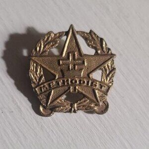 Methodist Church Vintage Antique Lapel Pin - Gold Holy Cross Star Crown Badge